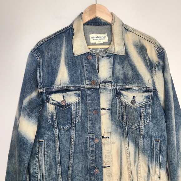 Ralph Lauren Denim Supply‎ Distressed Eagle USA Trucker Jean Jacket Large - Picture 2 of 7